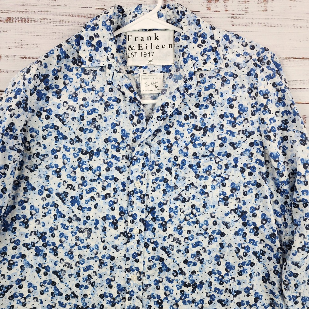 Frank & Eileen Eileen Blue Floral Button Up Shirt Relaxed Fit Italian Cotton XXS
